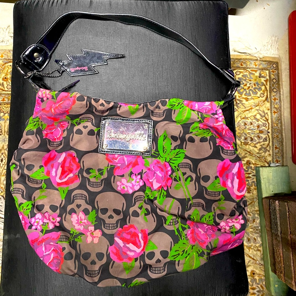 Betsey Johnson Medium Rose & Skull Shoulder Bag